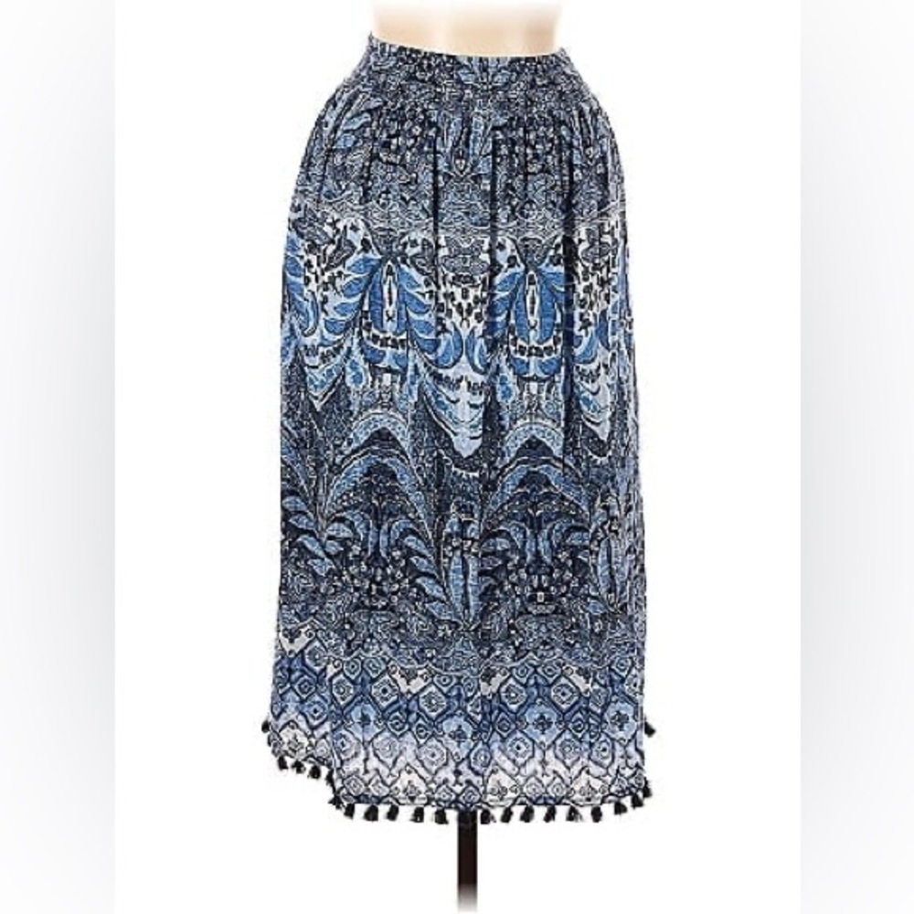 J.Jill blue and white cotton maxi skirt size M with pompous trim.